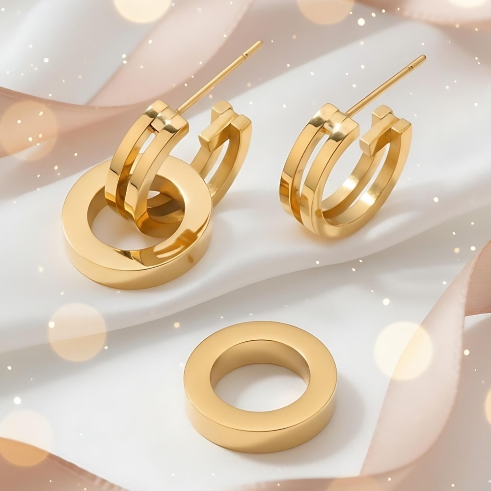 Double Loop 18k Gold Plated 316l Stainless Steel Dainty Earrings2-Way Wear 30$